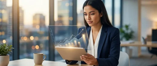 Gold Price Trader: Professional woman analyzing a holographic financial growth chart on a tablet, illustrating how to integra
